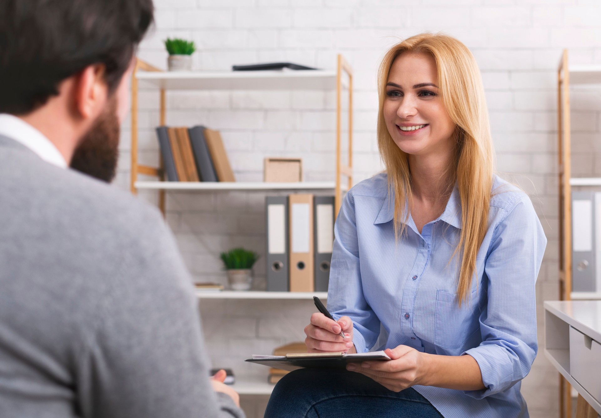 Psychologist having session with patient in office